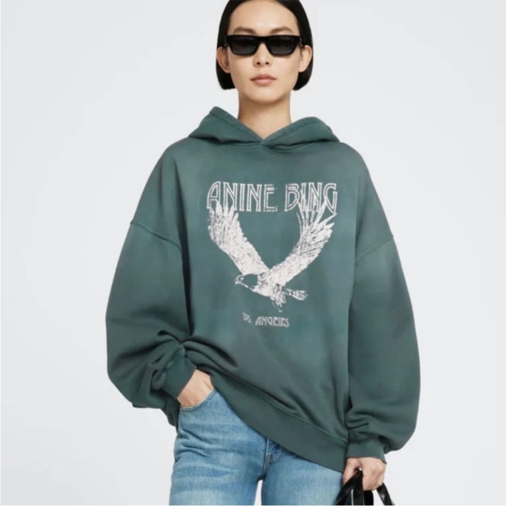 Anine Bing Ash Hoodie Eagle - Faded Emerald Green, great condition SIZE SMALL